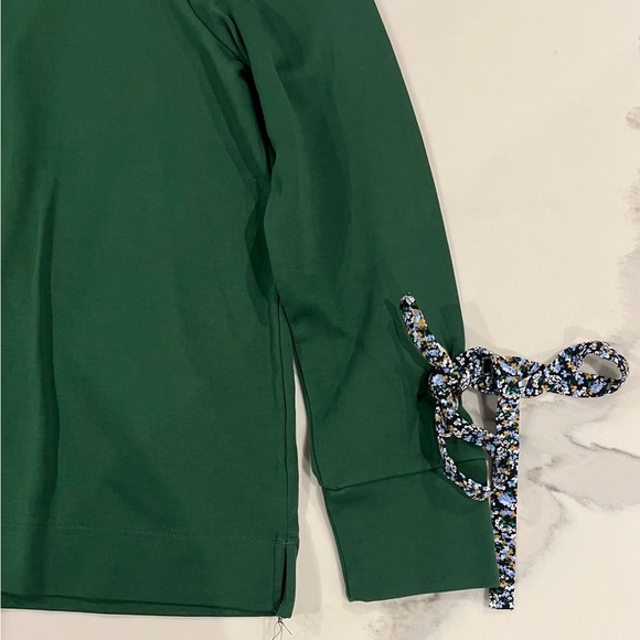 Ann Taylor Hunter Green Sweatshirt Sweater with Floral Ties Size Large - Picture 3 of 7